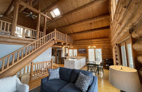 Lake Leelanau Cabin | Secluded Log Cabin-Lake Michigan Views-Hot Tub & 11 Private Acres — Dogs Welcome